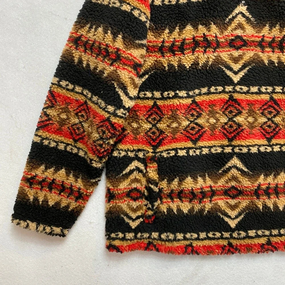 Wrangler Jacket Mens L Black Red Southwestern Aztec Quarter Zip Sherpa Fleece